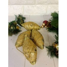4'lü Luxury Seri Cici Ağaç Süsü Gold Oval